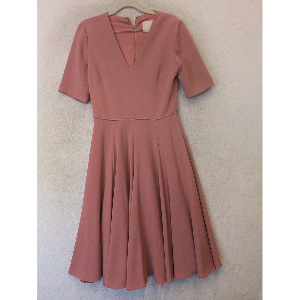 Gal Meets Glam Dress Women's 2 Pink V-Neck Fit & Flare Short Sleeve Pleated